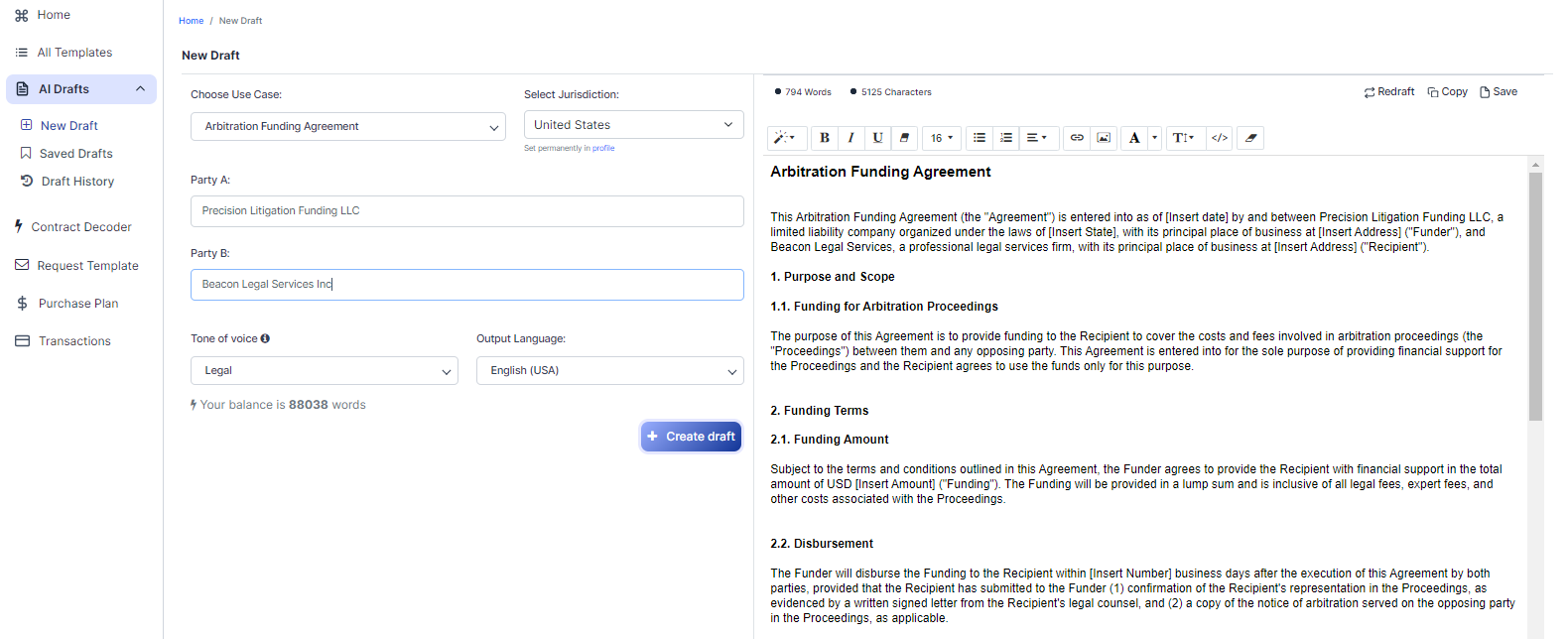 Arbitration Funding Agreement template