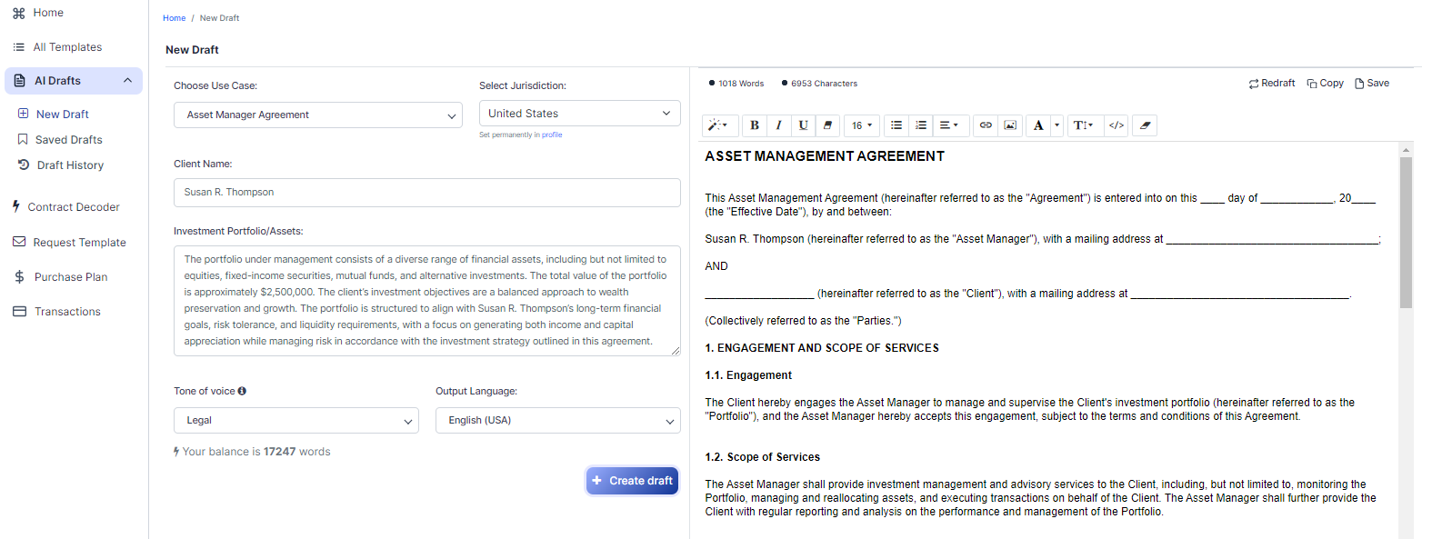 Asset Manager Agreement template