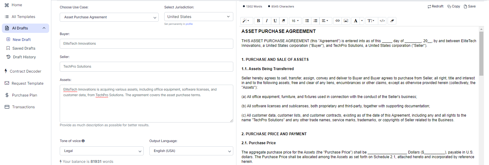 Asset Purchase Agreement template