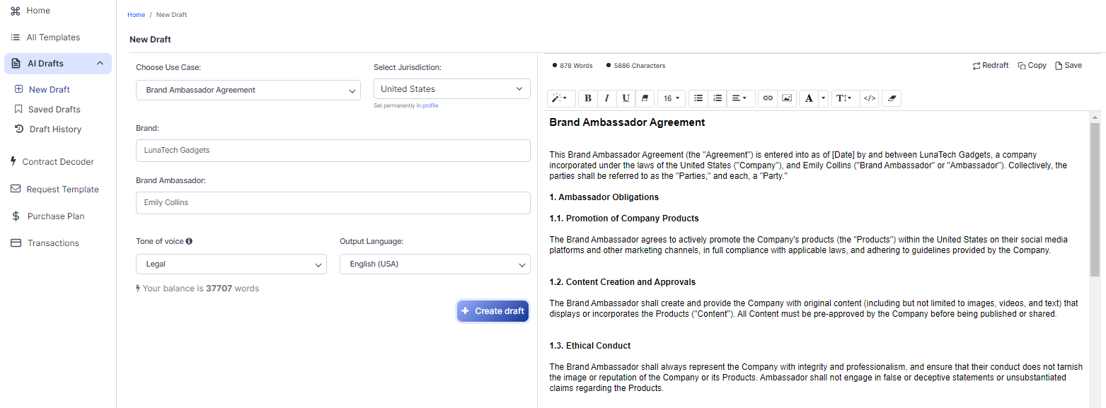 Brand Ambassador Agreement template