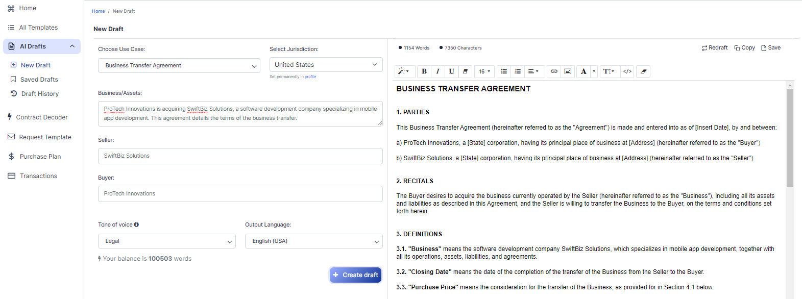 Business Transfer Agreement template