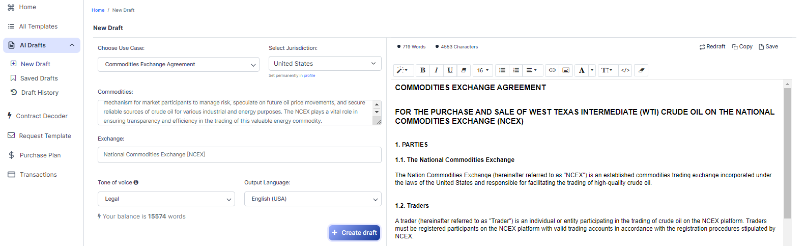 Commodities Exchange Agreement template