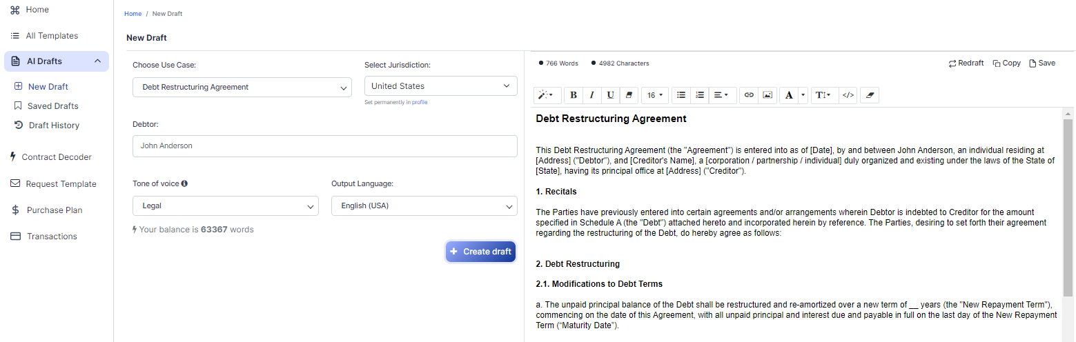 Debt Restructuring Agreement template