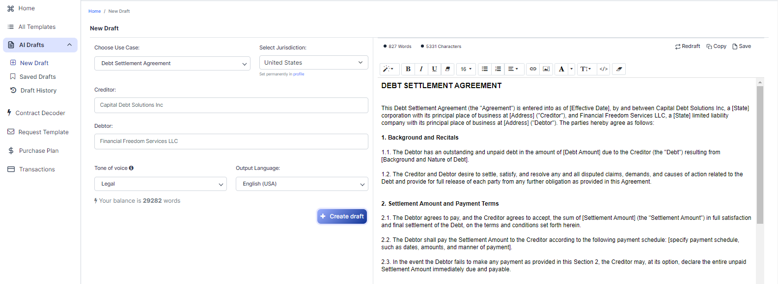 Debt Settlement Agreement template