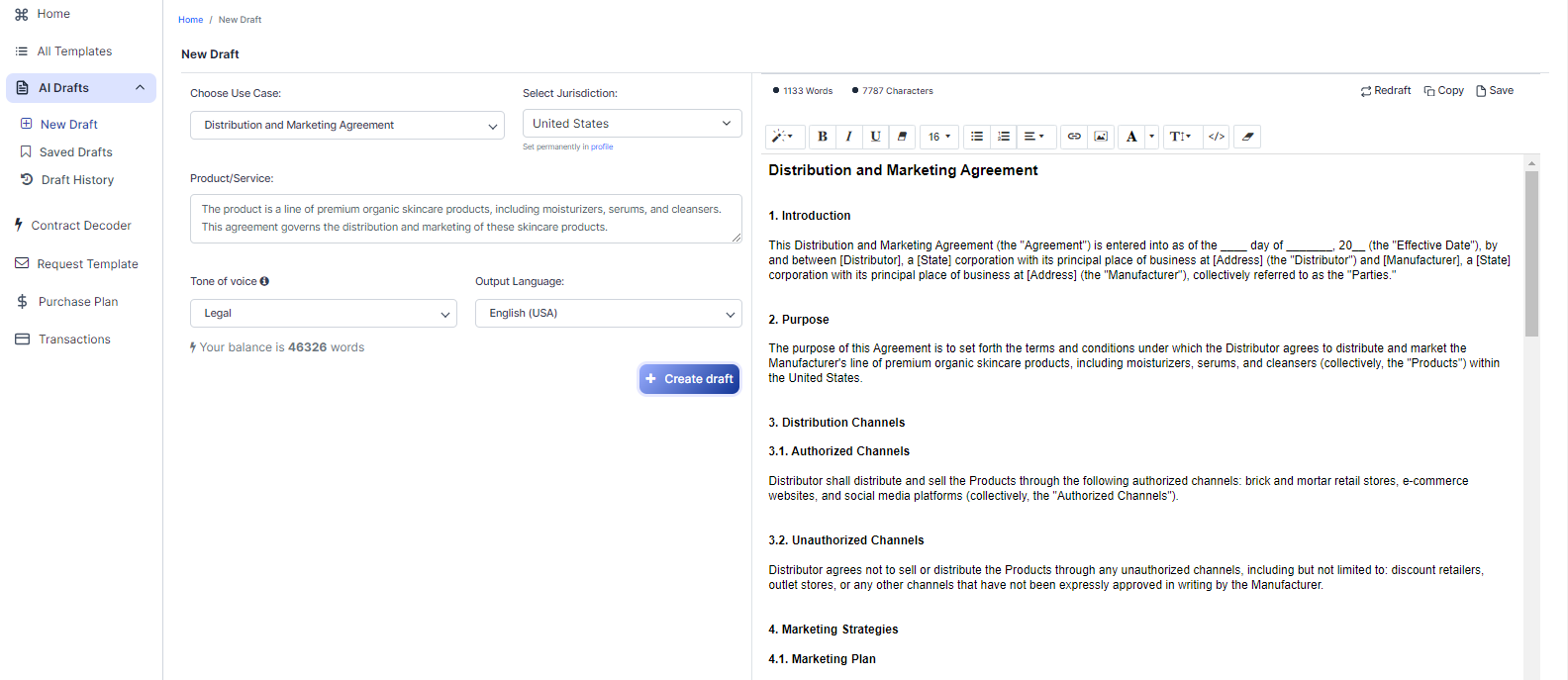 Distribution and Marketing Agreement template