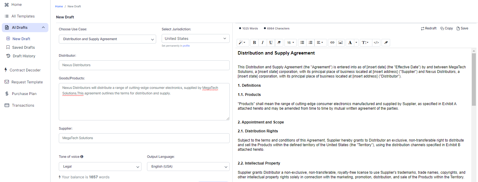 Distribution and Supply Agreement template