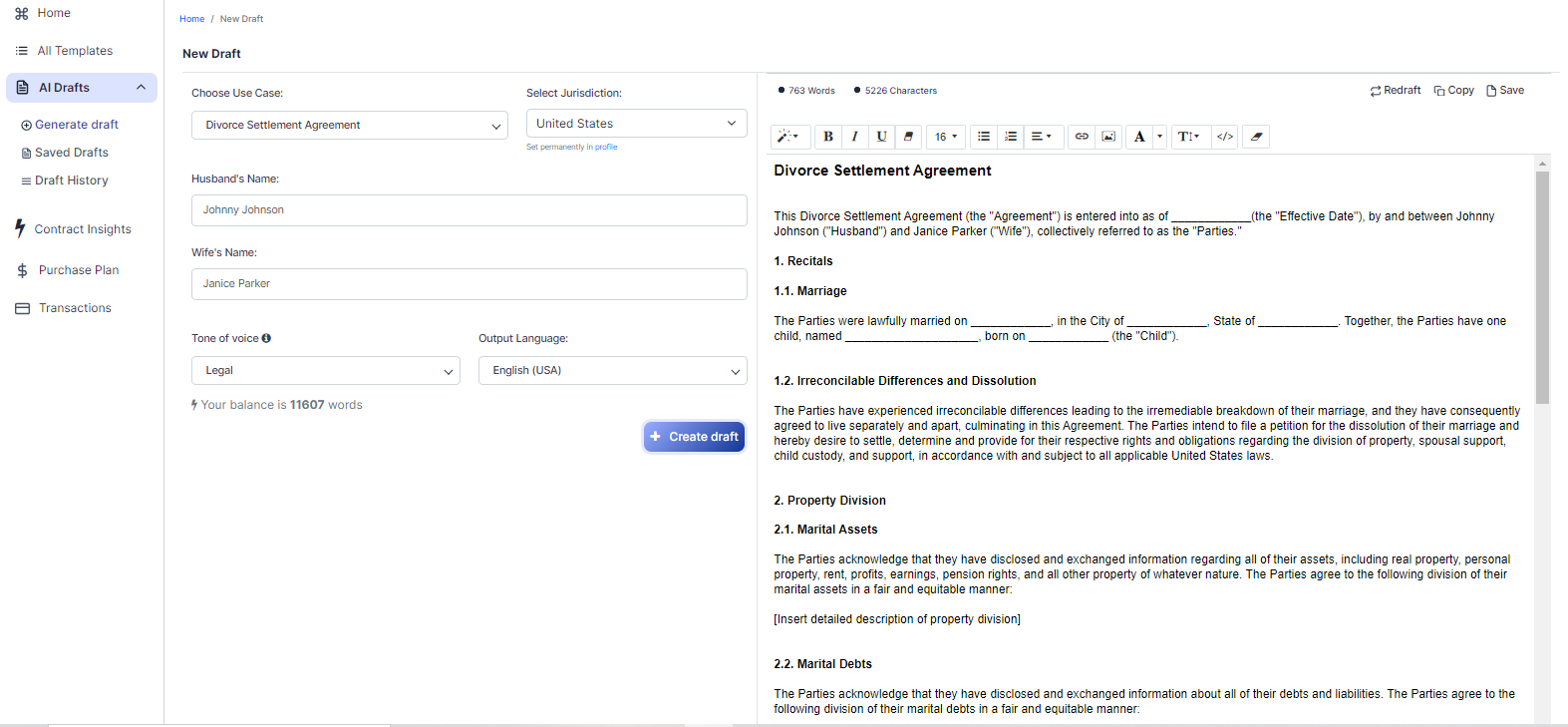 Divorce Settlement Agreement template