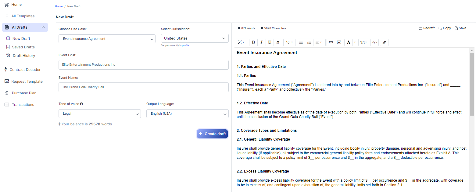 Event Insurance Agreement template