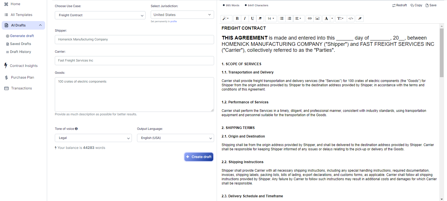 Freight Contract template