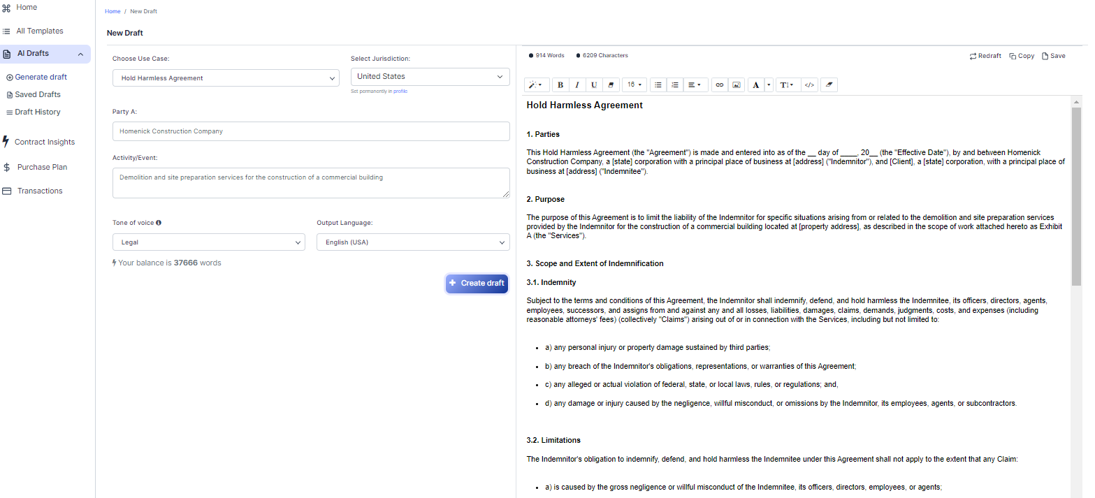 Hold Harmless Agreement template