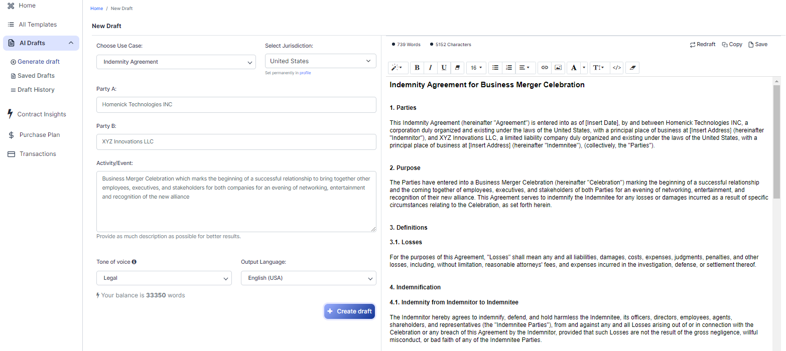 Indemnity Agreement template