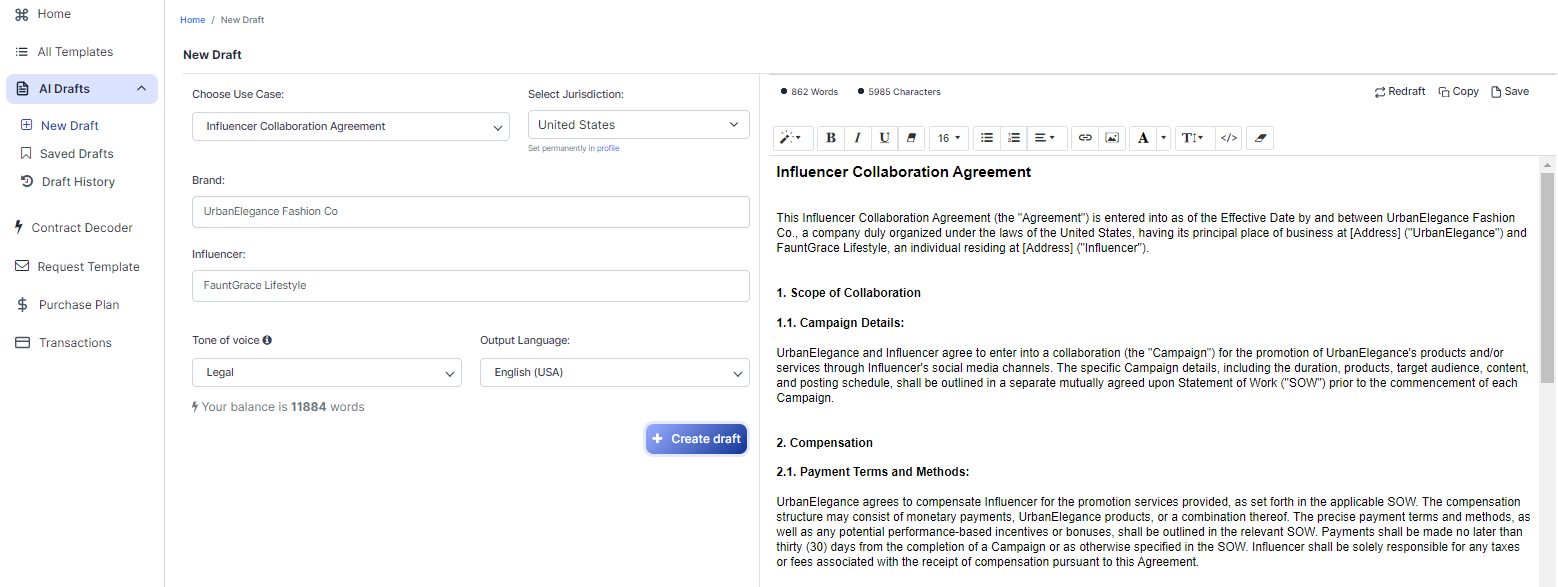 Influencer Collaboration Agreement template