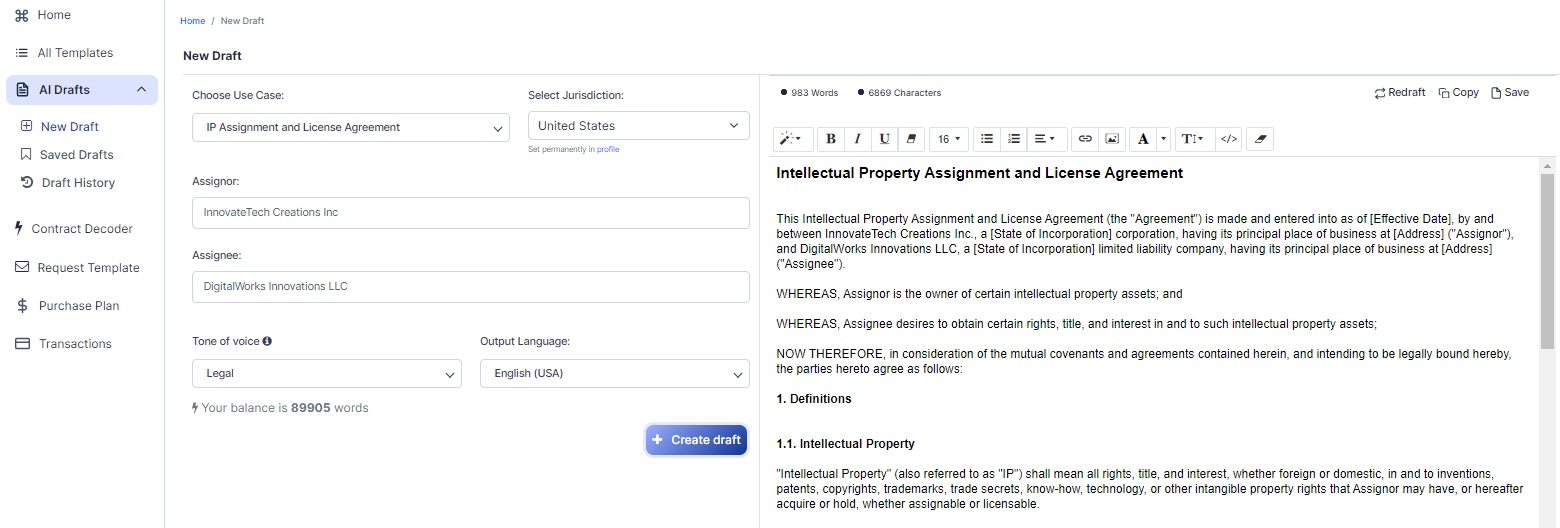 Intellectual Property Assignment Agreement template