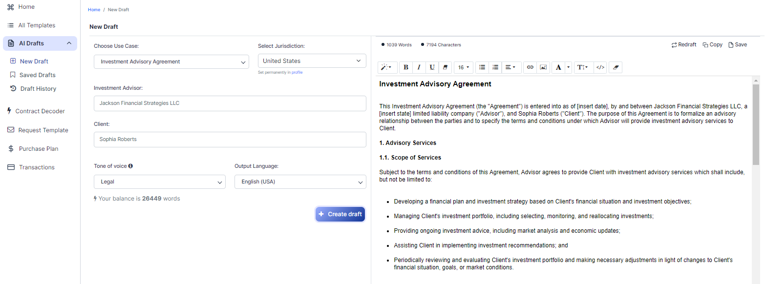Investment Agreement template