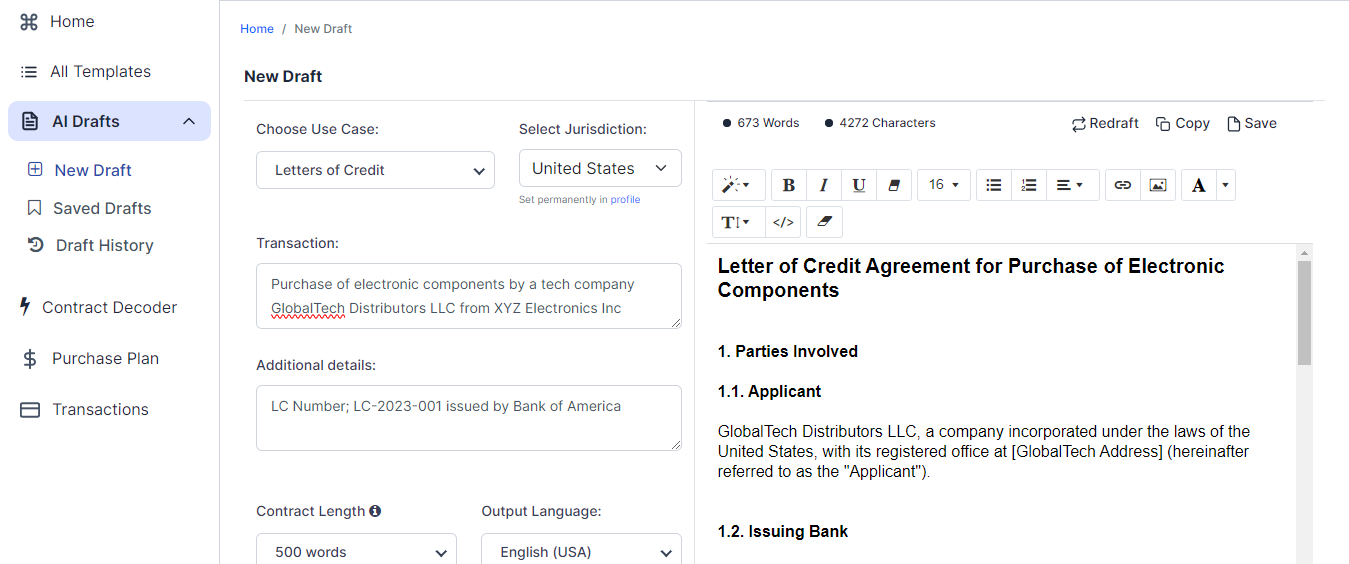 Letters of Credit template