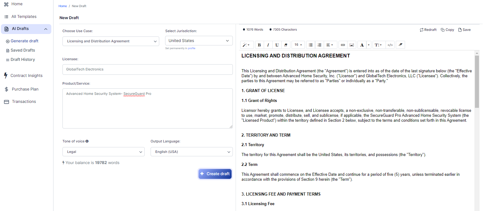 Create Licensing and Distribution Agreement Online Samples, Templates