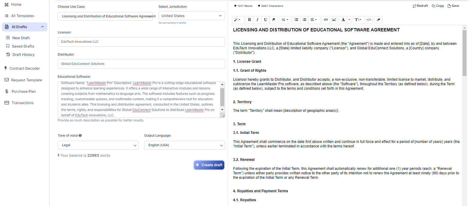 Licensing and Distribution of Educational Software Agreement template