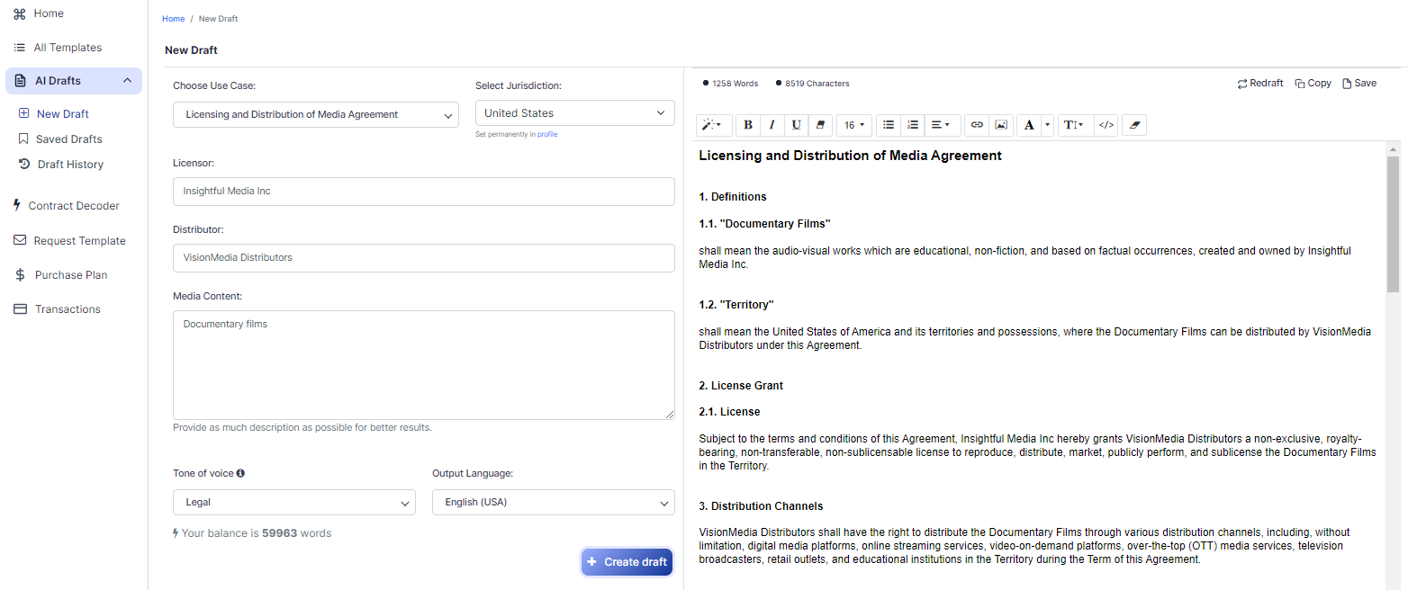 Licensing and Distribution of Media Agreement template