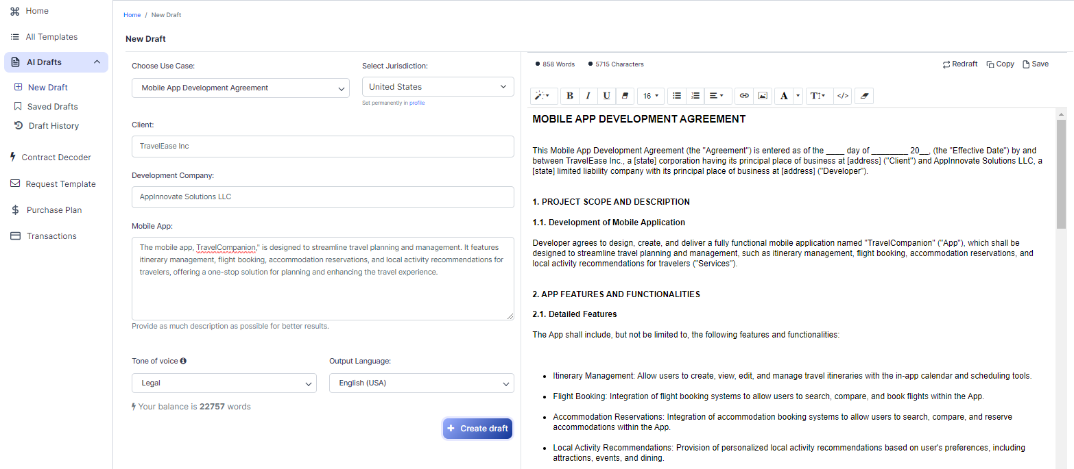 Mobile App Development Agreement template