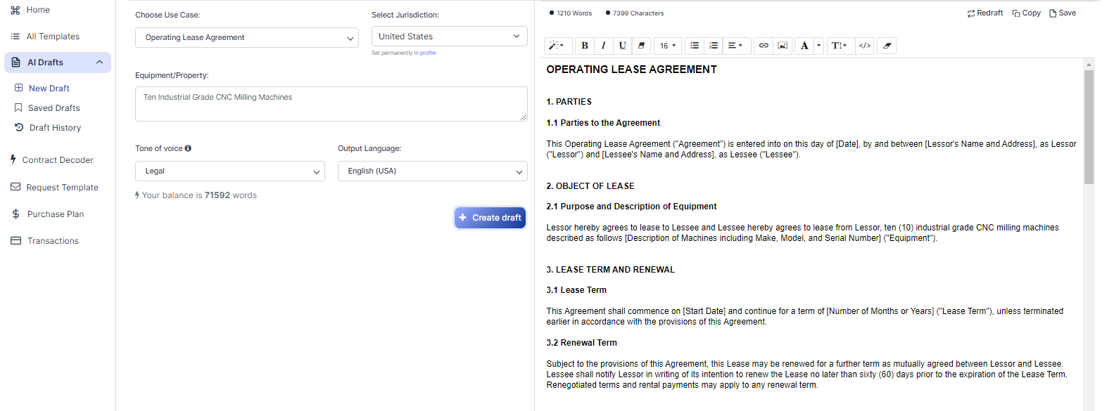 Operating Lease Agreement template