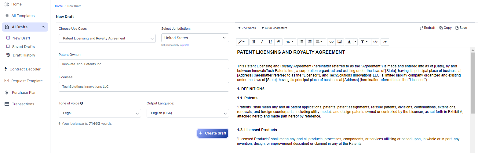 Patent Licensing and Royalty Agreement template