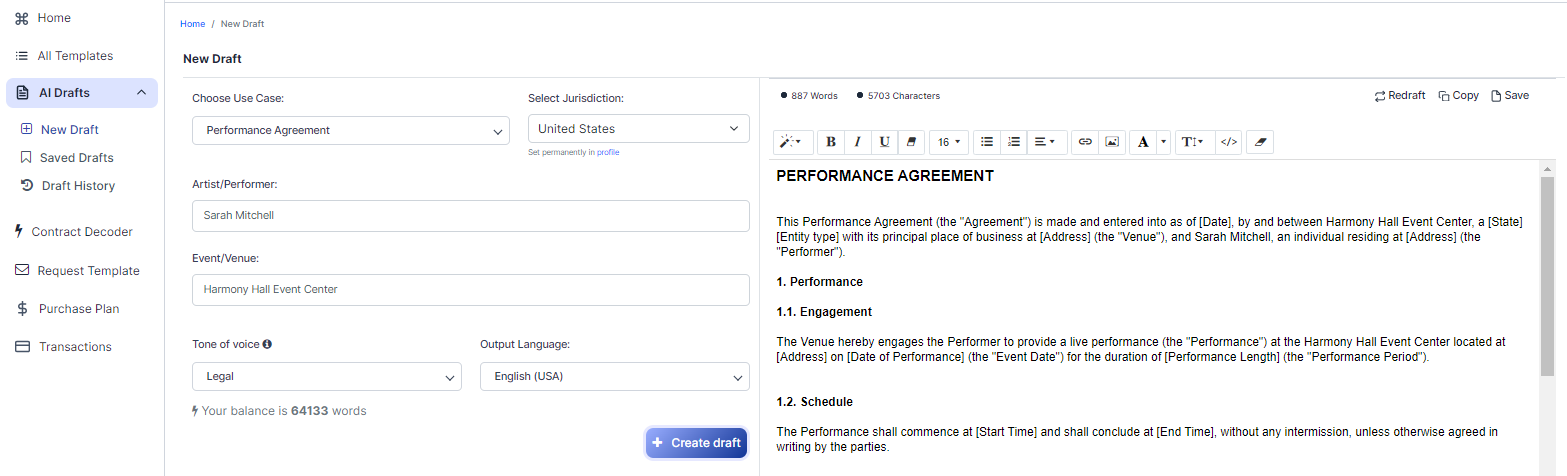 Performance Agreement template