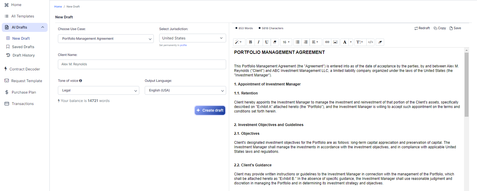 Portfolio Management Agreement template