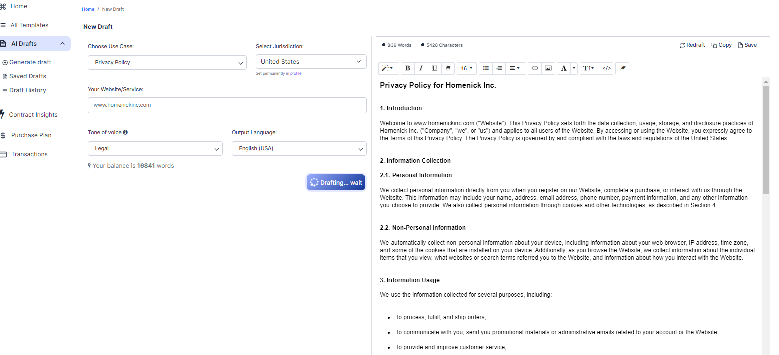 Privacy Policy template