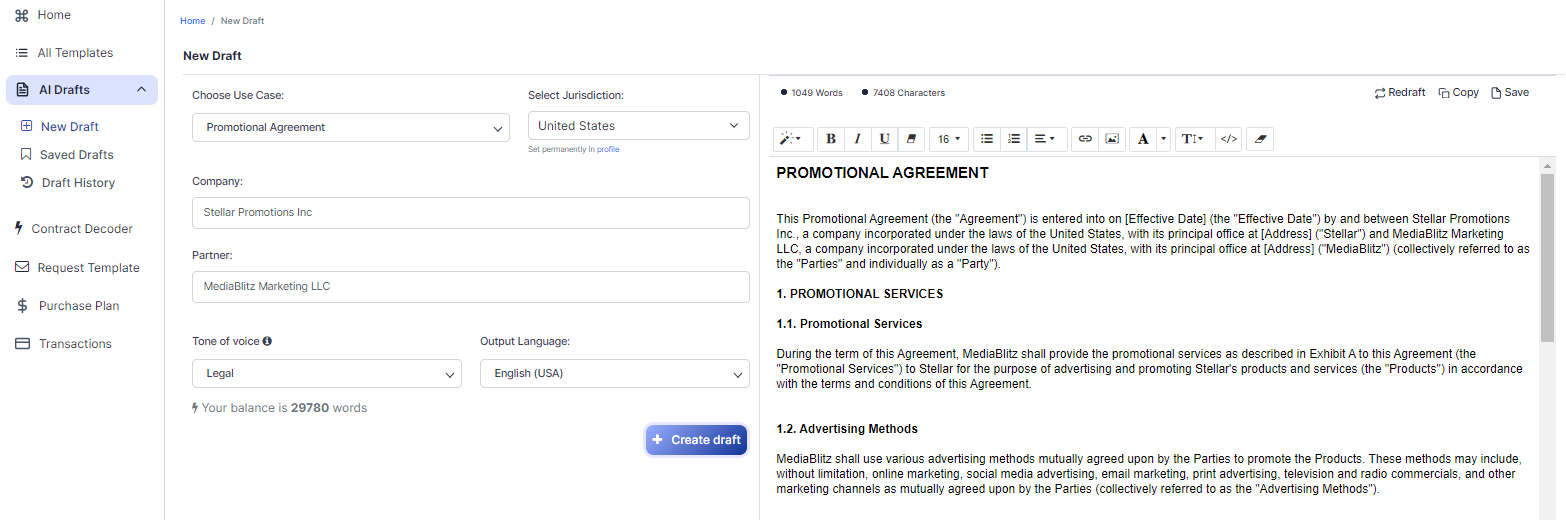Promotional Agreement template