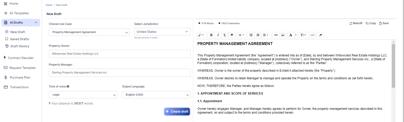 Property Management Agreement template