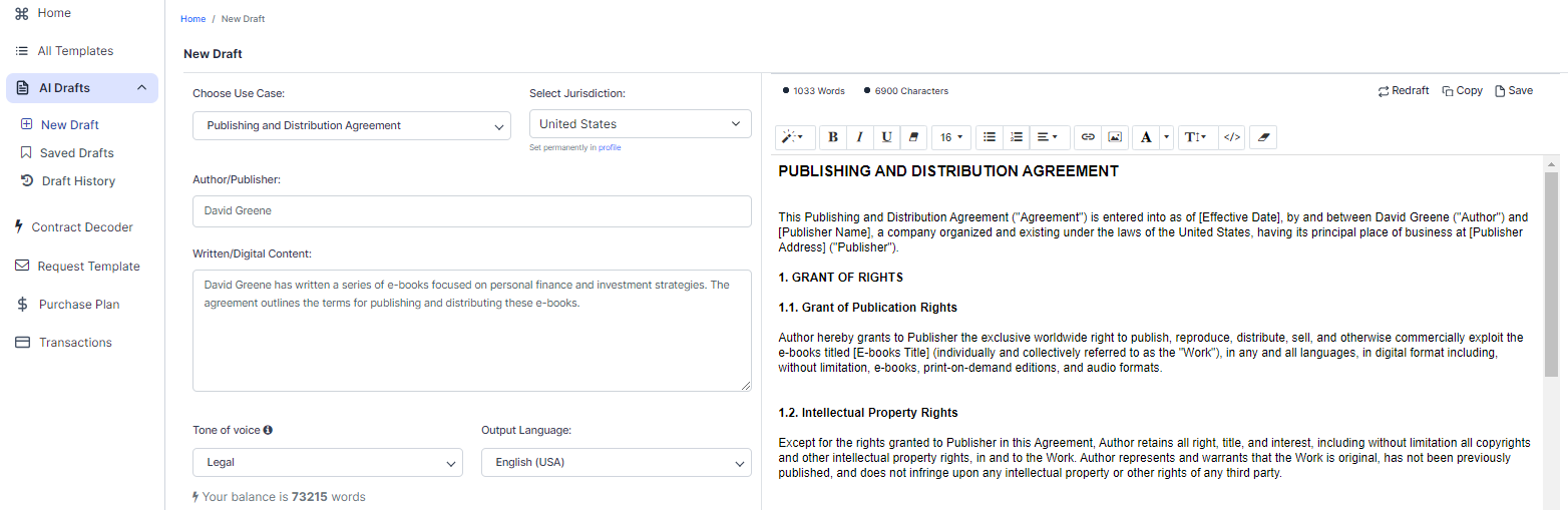 Publishing and Distribution Agreement template