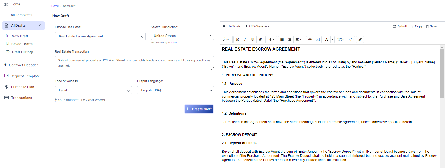 Real Estate Escrow Agreement template
