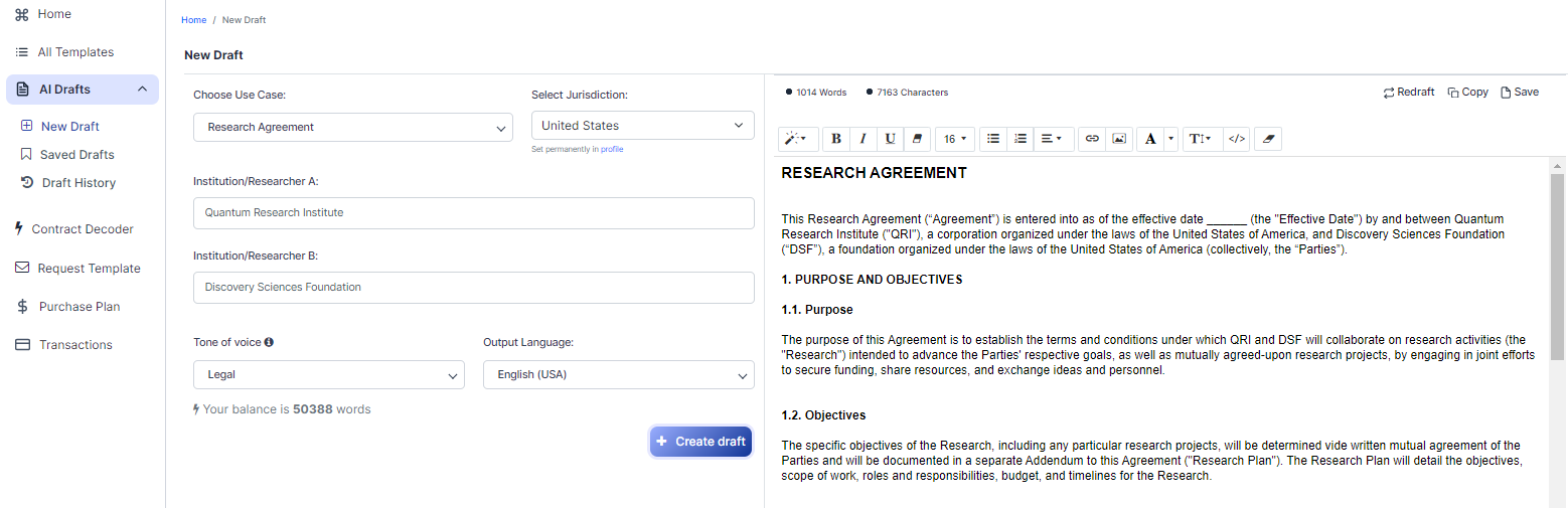 Research Agreement template