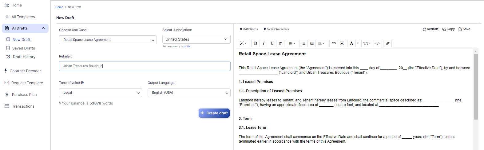 Retail Space Lease Agreement template