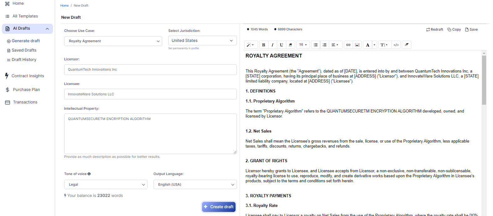 Royalty Agreement template