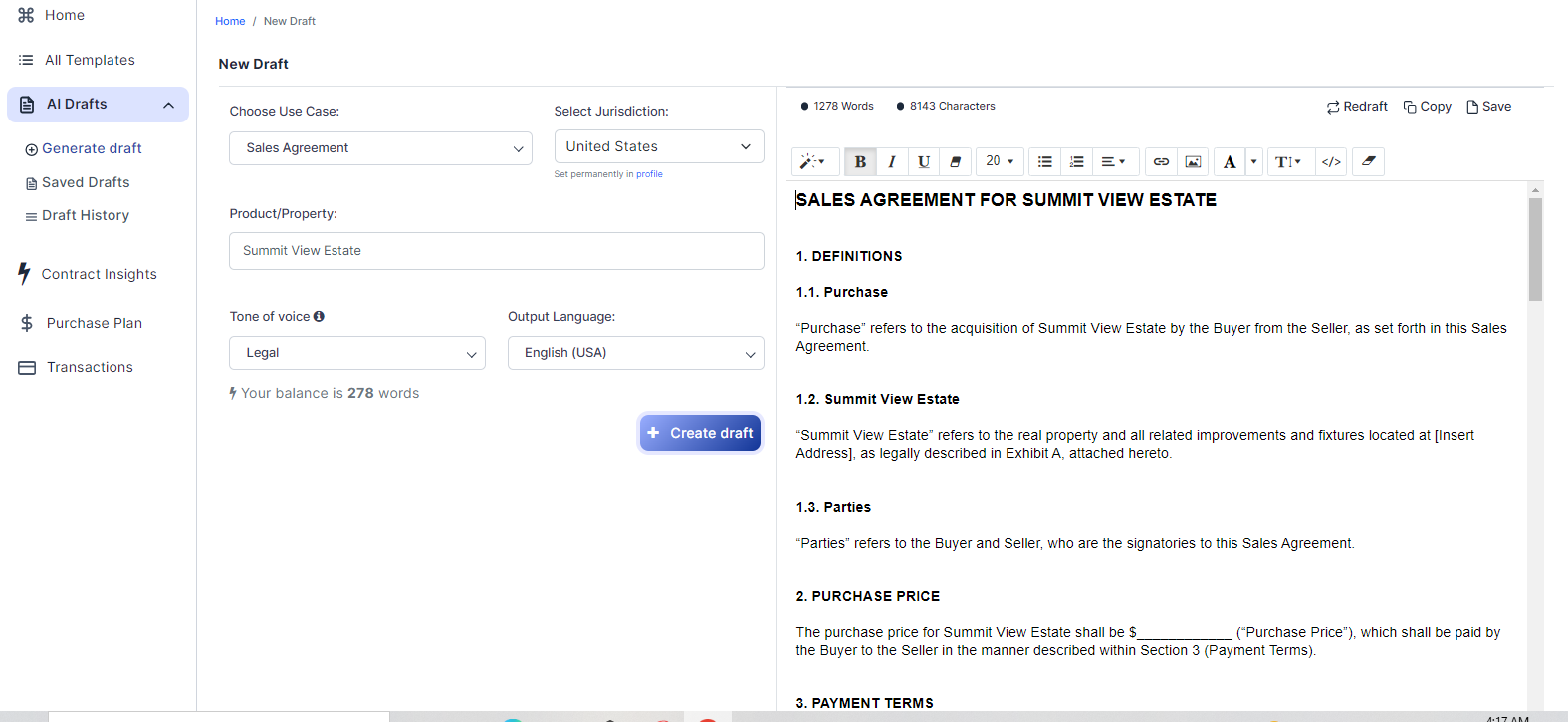 Sales Agreement template