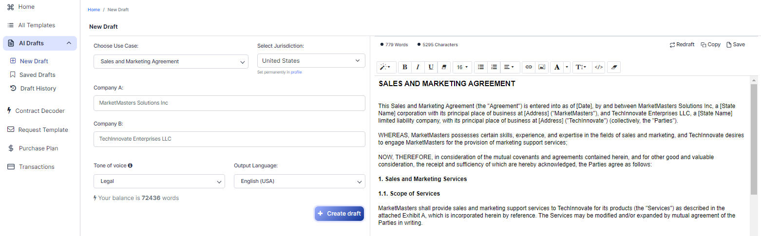 Sales and Marketing Agreement template