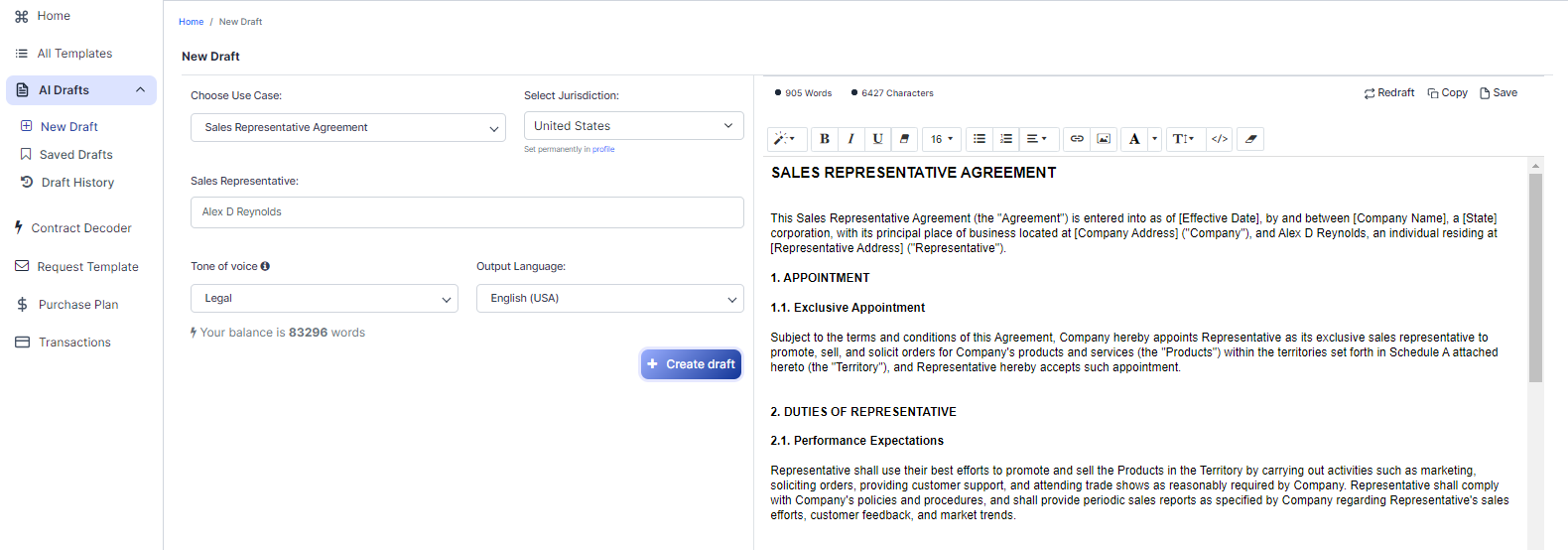 Sales Representative Agreement template