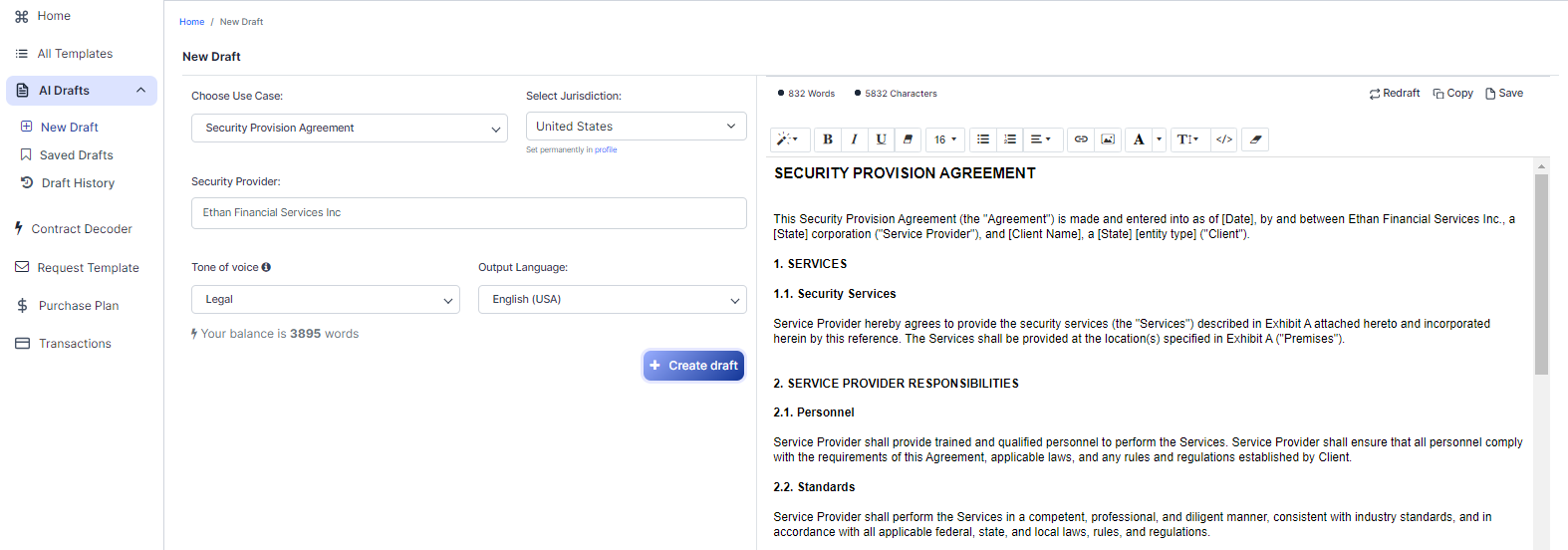 Security Provision Agreement template