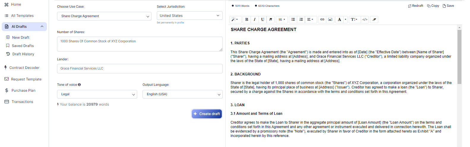 Share Charge Agreement template