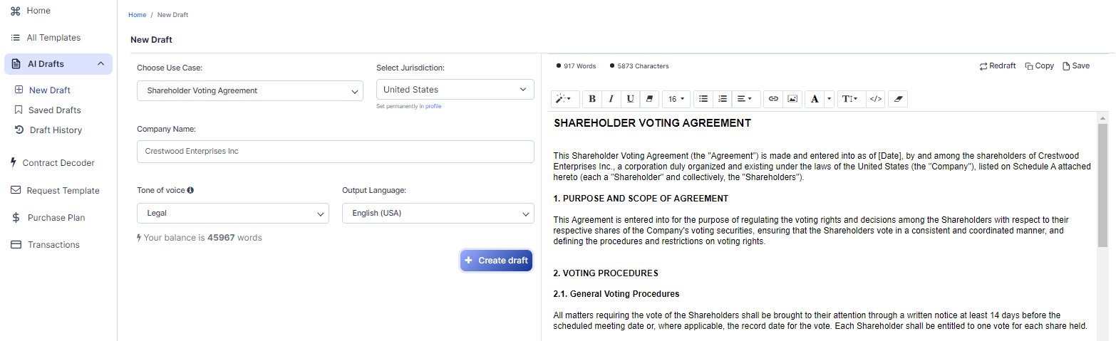 Shareholder Voting Agreement template