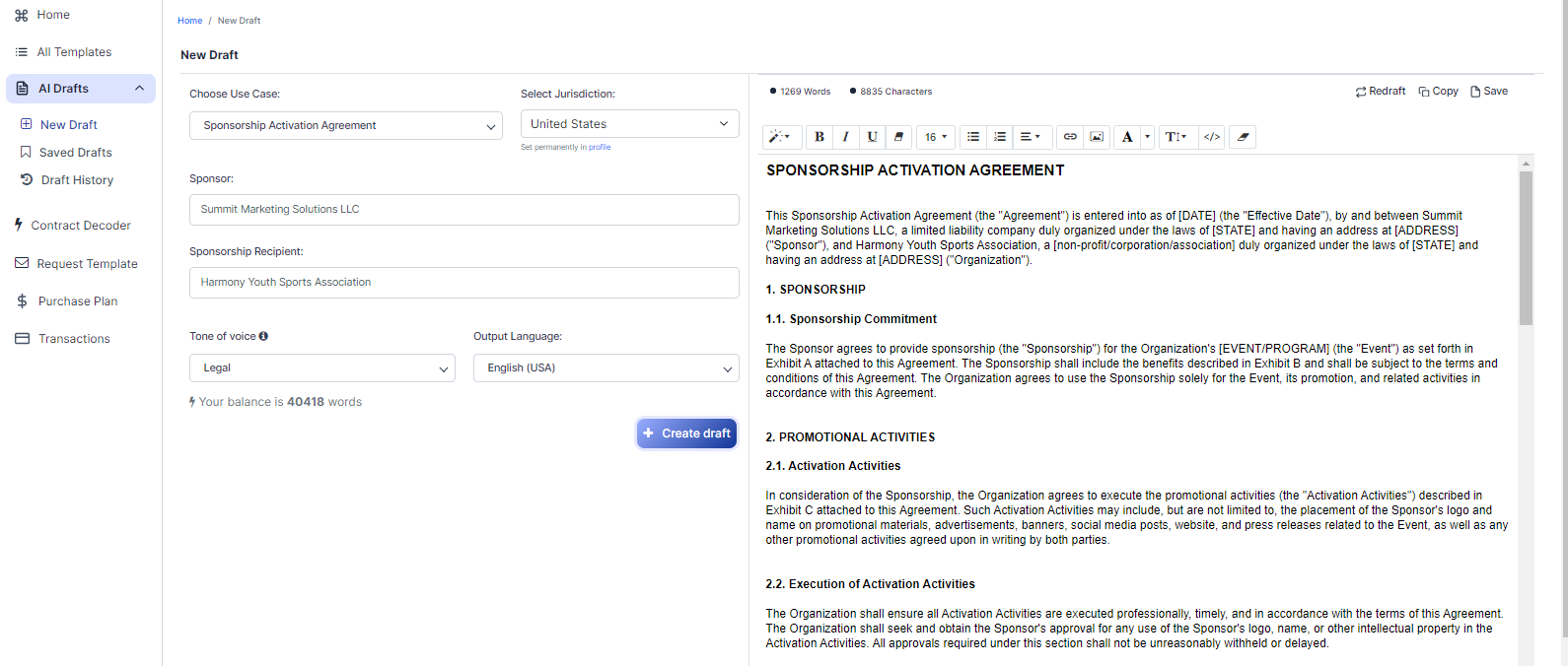 Sponsorship Activation Agreement template