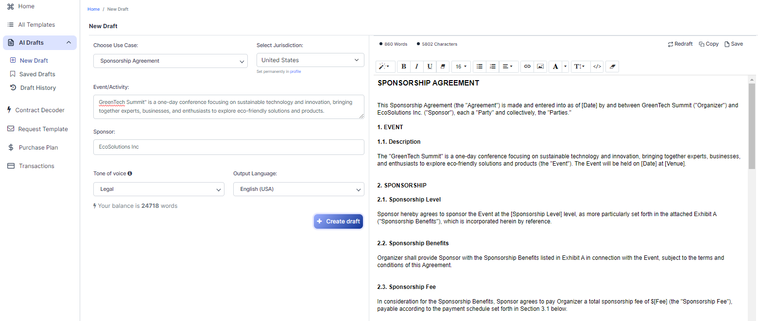 Sponsorship Agreement template