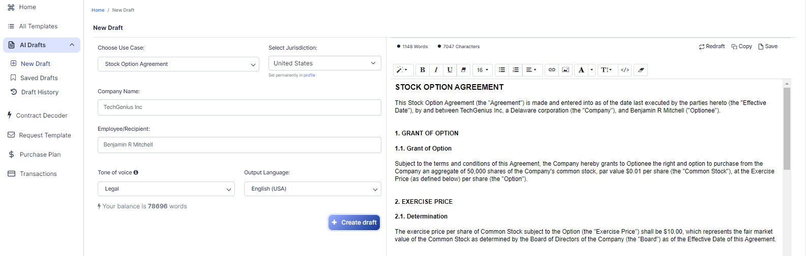 Stock Option Agreement template