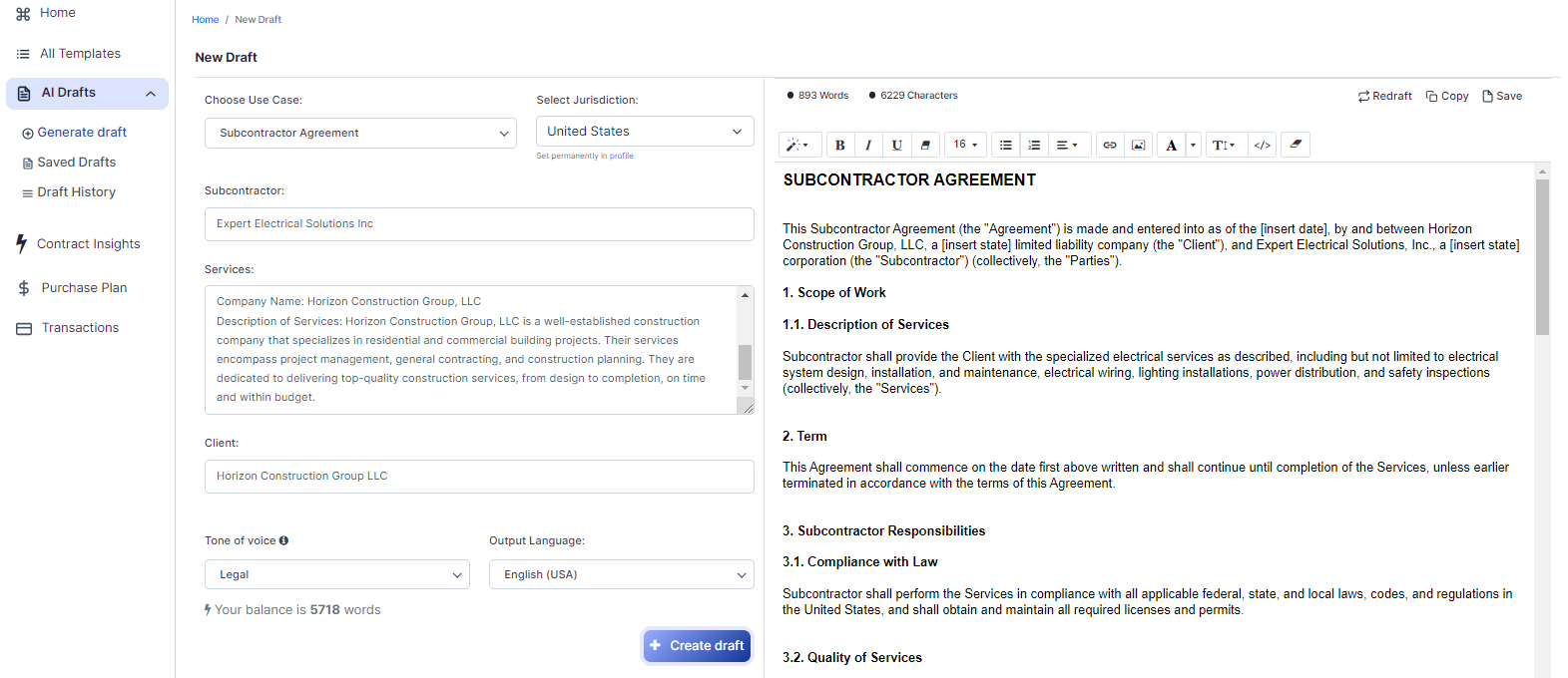 Subcontractor Agreement template