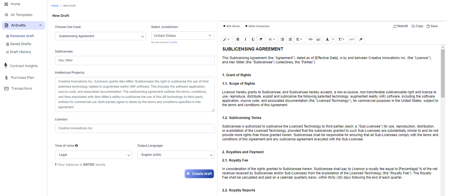 Sublicensing Agreement template