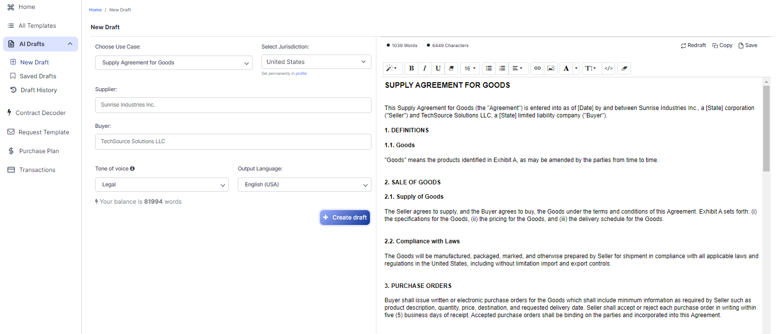 Supply Agreement for Goods template