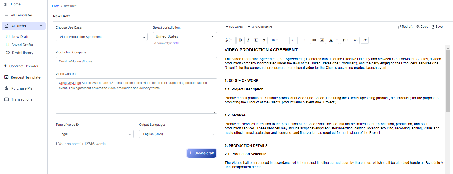 Video Production Agreement template