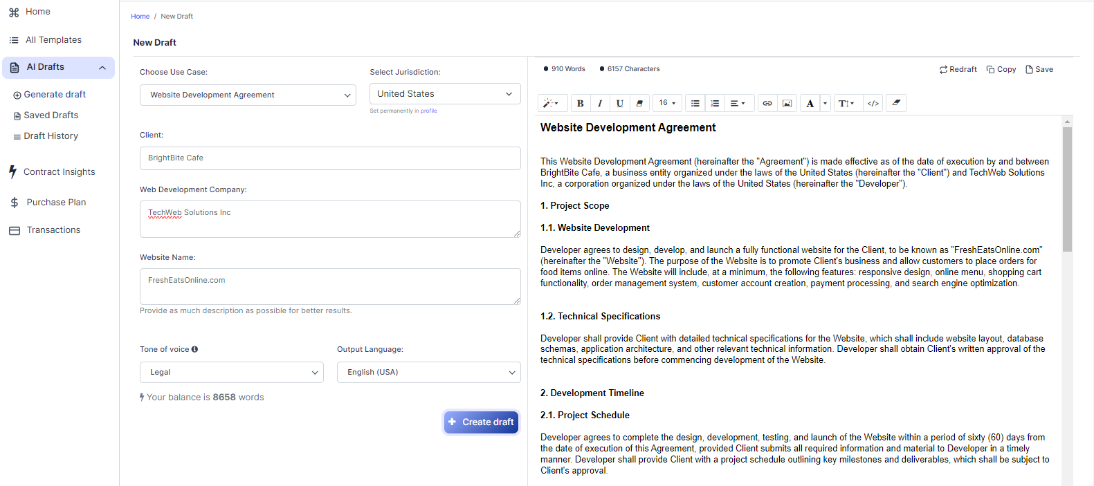 Website Development Agreement template