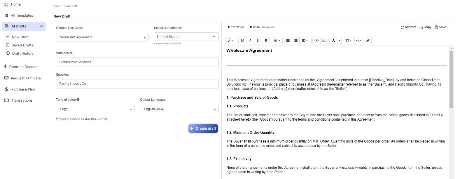 Wholesale Agreement template